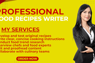 write your food  recipe book, ebook, food blog and article