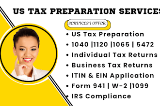 file and prepare your US tax individual, business tax, form 1040, 1120, 1065 irs