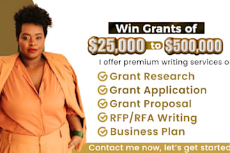 grant writing and submission, business plan, proposal, research, application