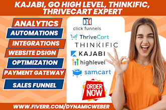 build kajabi gohighlevel thinkific thrivecart samcart click funnel landing page