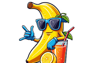 make fun cartoon banana orange juice logo