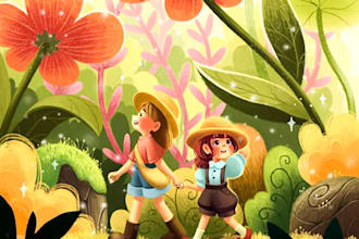 draw children story book illustration and children story book illustration