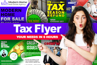 design tax flyer, credit repair flyer, real estate flyer, and income tax flyers