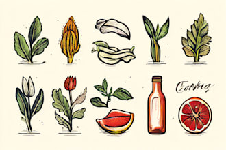draw vintage line art logo icon botanical food illustration