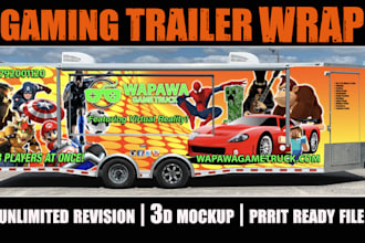 design amazing gaming trailer, car ,van wrap, bus wrap