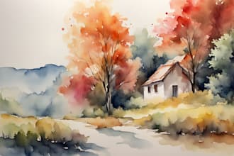 paint unique watercolor landscape painting