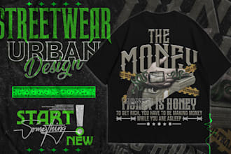 make modern streetwear t shirt and hoodie design in edgy grunge urban style