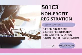 register non profit, complete your annual 990 501c3 bylaws coi, ein grant