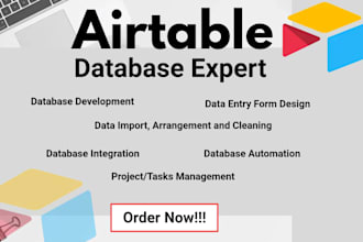 develop airtable database, integrate with website, set automations, set forms