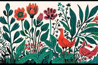 illustrate botanical and animal linocut illustration