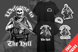 draw skull or skeleton military in t shirt