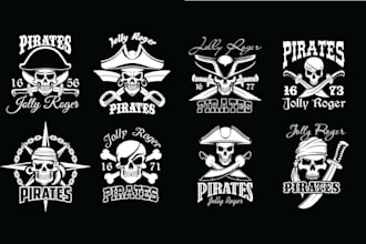 design hand drawn skull pirate logo for your business