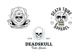 create hand drawn skull t shirt logo design