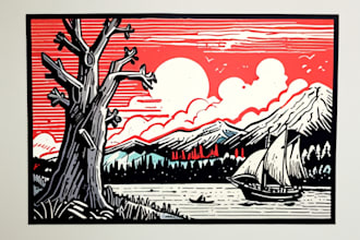 draw high quality illustration in linocut style