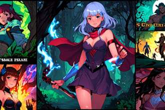 create fantasy book, album cover and comic illustration