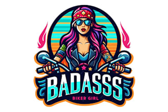 design modern unique biker girl cartoon logo