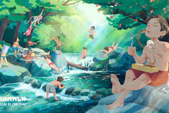 paint children immersive story book illustration for you