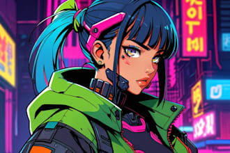 draw cyberpunk anime pop art style character illustration