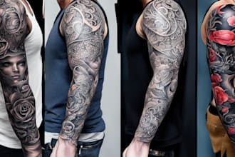 do a custom tattoo design, realistic tattoo sleeve