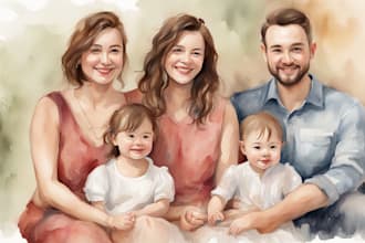 draw a family portrait with digital watercolor painting