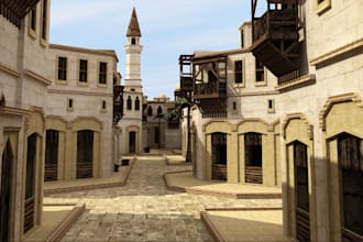3d architecture, interior garden, church, mosque, school interior and exterior,