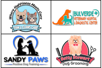 design modern pet dog cat animal pet care and cartoon logo