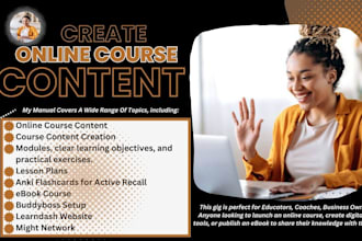 create online course content, lesson plan, training manual, ebook writer, ppt