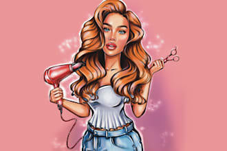 draw custom cartoon hairdresser hair stylist logo