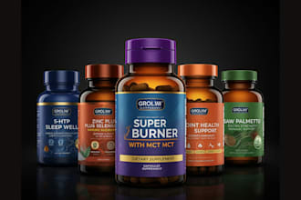 do dietary supplement bottle label design product packaging, 3d bottle mockup
