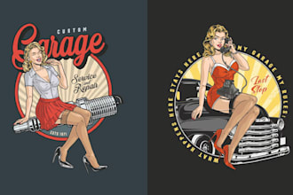 do custom automotive classic car logo with illustration style