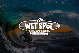 do a modern fishing surfing logo design for your brand
