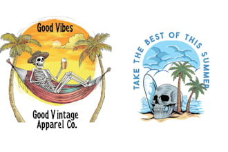 create hand drawn skull skeleton beach logo