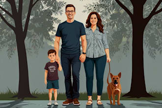 draw a vector art family portrait
