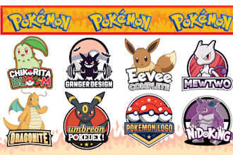 create pokemon branding, card style artwork, gaming logo, and fakemon designs