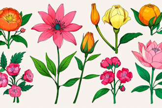 draw botanical illustrations of flowers, plants, fruits
