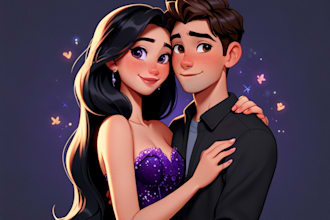 create magical couple portraits in disney or pixar style