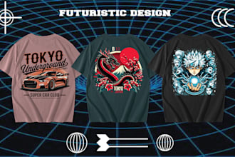 design premium artsy, futuristic, illustration style t shirt design