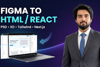 convert figma to html, psd to html, xd to html with react nextjs tailwind