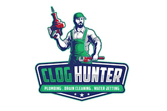 clog hunter plumbing logo design