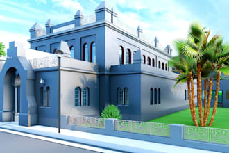 design and render 3d exterior of house, commercial building