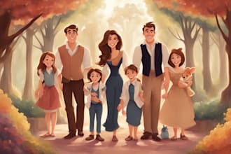 draw disney family portrait illustration