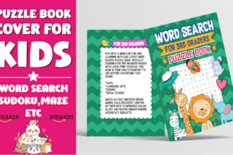 design kids word search sudoku maze puzzle book cover for amazon kdp