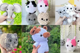 write a detailed amigurumi crochet pattern with image PDF videos plush toys etsy