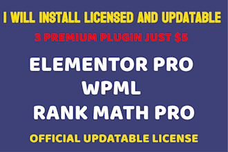 install elementor pro, wpml, rankmath pro