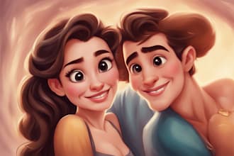 make you cute disney cartoon couple portrait
