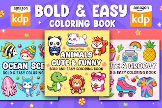 design bold and easy coloring book cover with interior pages for amazon KDP