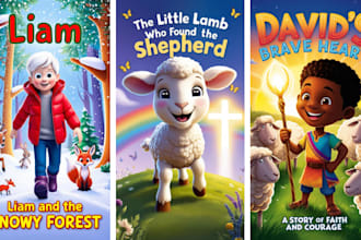 design christians children story book illustration, themed bible illustration