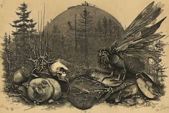 draw dark art illustration in vintage engraving style