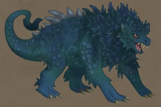create concept art for creatures, monsters and dragons