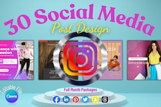 do 30 social media post, story, ad template design in canva
